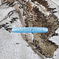 Ткань Пайеточная двухсторонняя (молоко-золото)